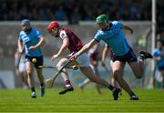 25 May 2025; Tom Monaghan of Galway is tackled by Paddy Doyle of Dublin during the Leinster GAA Hurling Senior Championship Round 5 match between Dublin and Galway at Parnell Park in Dublin. Photo by Ray McManus/Sportsfile