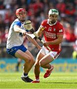 25 May 2025; Shane Kingston of Cork is tackled by Tadhg de Búrca of Waterford during the Munster GAA Hurling Senior Championship Round 5 match between Cork and Waterford at SuperValu Páirc Ui Chaoimh in Cork. Photo by Brendan Moran/Sportsfile