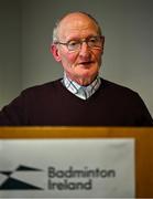 26 May 2025; Incoming president Michael McGrath addresses attendees during the Badminton Ireland AGM 2025 at Badminton Ireland, Sport HQ on the National Sports Campus, Dublin. Badminton Ireland has elected Michael McGrath of Cappoquin, Waterford as its new President. Michael has given a lifetime of dedication to the sport in his home town, county and as President of Munster Badminton in recent times. Michael begins his two year term with immediate effect and looks forward to visiting clubs and competitions throughout the island of Ireland. Photo by David Fitzgerald/Sportsfile