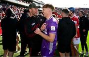 25 May 2025; Cork goalkeeper Patrick Collins celebrates with team-mate Declan Dalton after their side's victory in the Munster GAA Hurling Senior Championship Round 5 match between Cork and Waterford at SuperValu Páirc Ui Chaoimh in Cork. Photo by Brendan Moran/Sportsfile