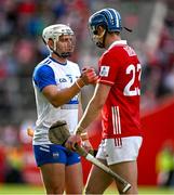 25 May 2025; Dessie Hutchinson of Waterford and Diarmuid Healy of Cork shake hands after the Munster GAA Hurling Senior Championship Round 5 match between Cork and Waterford at SuperValu Páirc Ui Chaoimh in Cork. Photo by Brendan Moran/Sportsfile