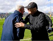 25 May 2025; Limerick manager John Kiely, left shakes hands with Clare manager Brian Lohan after the Munster GAA Hurling Senior Championship Round 5 match between Limerick and Clare at TUS Gaelic Grounds in Limerick. Photo by John Sheridan/Sportsfile