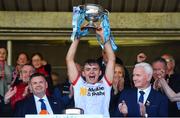 25 May 2025; Tyrone captain Padraig Donaghy lifts the Fr Murray cup after the Electric Ireland Ulster GAA Football Minor Championship final match between Cavan and Tyrone at Brewster Park in Enniskillen, Fermanagh. Photo by Oliver McVeigh/Sportsfile