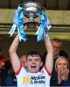 25 May 2025; Tyrone captain Padraig Donaghy lifts the Fr Murray cup after the Electric Ireland Ulster GAA Football Minor Championship final match between Cavan and Tyrone at Brewster Park in Enniskillen, Fermanagh. Photo by Oliver McVeigh/Sportsfile