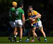 25 May 2025; Tony Kelly of Clare reacts towards Darragh O Donovan of Limerick during the Munster GAA Hurling Senior Championship Round 5 match between Limerick and Clare at TUS Gaelic Grounds in Limerick. Photo by Tom Beary/Sportsfile