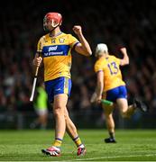 25 May 2025; Peter Duggan of Clare celebrates after his side’s third goal scored by teammate Ryan Taylor during the Munster GAA Hurling Senior Championship Round 5 match between Limerick and Clare at TUS Gaelic Grounds in Limerick. Photo by Tom Beary/Sportsfile
