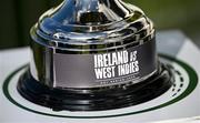 25 May 2025; A view of the trophy after match three of the One Day International Series between Ireland and the West Indies at Castle Avenue Cricket Ground in Dublin. Photo by Seb Daly/Sportsfile