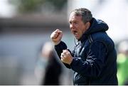 25 May 2025; Antrim manager Davy Fitzgerald celebrates his teams first goal during the Leinster GAA Hurling Senior Championship Round 5 match between Offaly and Antrim at Glenisk O’Connor Park in Tullamore, Offaly. Photo by Michael P Ryan/Sportsfile