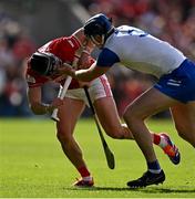 25 May 2025; Darragh Fitzgibbon of Cork has his helmet grabbed by Conor Prunty of Waterford during the Munster GAA Hurling Senior Championship Round 5 match between Cork and Waterford at SuperValu Páirc Ui Chaoimh in Cork. Photo by Brendan Moran/Sportsfile