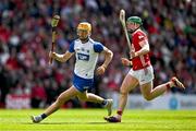25 May 2025; Sean Walsh of Waterford in action against Cormac O'Brien of Cork during the Munster GAA Hurling Senior Championship Round 5 match between Cork and Waterford at SuperValu Páirc Ui Chaoimh in Cork. Photo by Brendan Moran/Sportsfile