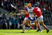 25 May 2025; Sean Walsh of Waterford is tackled by Mark Coleman and Seán O’Donoghue of Cork during the Munster GAA Hurling Senior Championship Round 5 match between Cork and Waterford at SuperValu Páirc Ui Chaoimh in Cork. Photo by Brendan Moran/Sportsfile