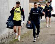 25 May 2025; Antrim coach Neil McManus, right, before the Leinster GAA Hurling Senior Championship Round 5 match between Offaly and Antrim at Glenisk O’Connor Park in Tullamore, Offaly. Photo by Michael P Ryan/Sportsfile