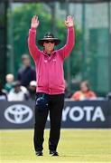 25 May 2025; Umpire Aidan Seaver during match three of the One Day International Series between Ireland and the West Indies at Castle Avenue Cricket Ground in Dublin. Photo by Seb Daly/Sportsfile