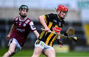 24 May 2025; Jake Mullen of Kilkenny in action against Aodhán McDonagh of Galway during the Electric Ireland Leinster GAA Hurling Minor Championship final match between Kilkenny and Galway at Laois Hire O'Moore Park in Portlaoise, Laois. Photo by Tyler Miller/Sportsfile