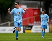 24 May 2025; Reece Murphy of North End United celebrates after scoring his side's first goal during the FAI Junior Cup final match between Fairview Rangers and North End United at Turner's Cross in Cork. Photo by Tom Beary/Sportsfile