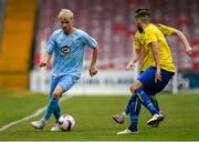 24 May 2025; Robbie Kane of North End United in action against Jeffrey Judge, left, and Brian Aherne of Fairview Rangers during the FAI Junior Cup final match between Fairview Rangers and North End United at Turner's Cross in Cork. Photo by Tom Beary/Sportsfile
