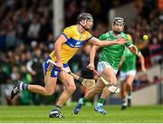 25 May 2025; Cathal Malone of Clare in action against Barry Murphy of Limerick during the Munster GAA Hurling Senior Championship Round 5 match between Limerick and Clare at TUS Gaelic Grounds in Limerick. Photo by Tom Beary/Sportsfile