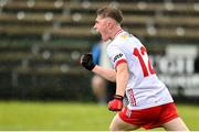 25 May 2025; Cathal Farley of Tyrone turns to celebrate after scoring his side's first goal during the Electric Ireland Ulster GAA Football Minor Championship final match between Cavan and Tyrone at Brewster Park in Enniskillen, Fermanagh. Photo by Oliver McVeigh/Sportsfile