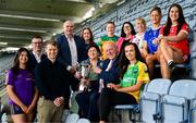 26 May 2025; In attendance at the Comórtas Peile na Gaeltachta 2025 National launch at Croke Park in Dublin, are, from left, Labhraín Nic Aoidh of Bhulf Tón, Meath, Gearóid Mac Donncha of Raidió na Gaeltachta, Shane Walsh of TG4, Dónal Ó Laoire of Comórtas Peile na Gaeltachta, Aisling Ní Aogáin of Na Gaeil Óga, Dublin, Áine Uí Choinn of Cathaoirleach Choiste Náisiúnta na Gaeilge, Cathal Seoighe of Comórtas Peile na Gaeltachta, Ali Sherlock of Clann na nGael, Meath, Michelle Ní Chróinín of Údarás na Gaeltachta, Louise Ní Dhochartaigh of Naomh Columba, Donegal, Méabh Quinn of Cumann Pheil na mBan, Saoirse Ní Bhriain of Naomh Abán, Cork and Clíona Ní Mhuirithe of Béal an Mhuirthead, Mayo. Photo by Brendan Moran/Sportsfile