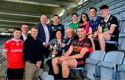 26 May 2025; In attendance at the Comórtas Peile na Gaeltachta 2025 National launch at Croke Park in Dublin, are, from left, Diarmuid Ó Cuirrín of An Seanphobal, Waterford, Gearóid Mac Donncha of Raidió na Gaeltachta, Shane Walsh of TG4, Dónal Ó Laoire of Comórtas Peile na Gaeltachta, Pádraig Ó Tiarnáin of Clann na nGael, Meath, Áine Uí Choinn of Cathaoirleach Choiste Náisiúnta na Gaeilge, Cathal Seoighe of Comórtas Peile na Gaeltachta, Éamonn Óg Ó Donnchadha of Clann na nGael, Meath, James Ó Flatharta of An Cheathrú Rua, Galway, Michelle Ní Chróinín of Údarás na Gaeltachta, Oisín Ó Conbhuí of Na Gaeil Óga, Dublin and Gavin Mac Aindriú of Cill Chomáin, Mayo. Photo by Brendan Moran/Sportsfile