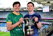 26 May 2025; In attendance at the Comórtas Peile na Gaeltachta 2025 National launch at Croke Park in Dublin, are from left, Éamonn Óg Ó Donnchadha of Clann na nGael, Meath, and Oisín Ó Conbhuí of Na Gaeil Óga, Dublin. Photo by Brendan Moran/Sportsfile
