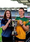 26 May 2025; In attendance at the Comórtas Peile na Gaeltachta 2025 National launch at Croke Park in Dublin, are, clockwise from left, Aisling Ní Aogáin of Na Gaeil Óga, Dublin, and Ali Sherlock of Clann na nGael, Meath. Photo by Brendan Moran/Sportsfile
