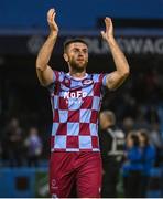 23 May 2025; Conor Keeley of Drogheda United celebrates after his side's victory in the SSE Airtricity Men's Premier Division match between Drogheda United and Bohemians at Sullivan & Lambe Park in Drogheda, Louth. Photo by Shauna Clinton/Sportsfile