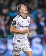 23 May 2025; Dayle Rooney of Bohemians reacts during the SSE Airtricity Men's Premier Division match between Drogheda United and Bohemians at Sullivan & Lambe Park in Drogheda, Louth. Photo by Shauna Clinton/Sportsfile