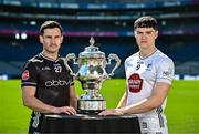 6 May 2025; Niall Murphy of Sligo, left, and Callum Bolton of Kildare pictured with the Tailteann Cup at the launch of the Tailteann Cup at Croke Park in Dublin. Photo by Sam Barnes/Sportsfile