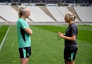 27 May 2025; Louise Quinn and head coach Carla Ward during a Republic of Ireland women's training session at the Ataturk Olympic Stadium in Istanbul, Türkiye. Photo by Stephen McCarthy/Sportsfile