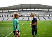 27 May 2025; Amber Barrett and head coach Carla Ward during a Republic of Ireland women's training session at the Ataturk Olympic Stadium in Istanbul, Türkiye. Photo by Stephen McCarthy/Sportsfile