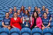 27 May 2025; In attendance at the launch of the 2025 TG4 All-Ireland Ladies Football Championships in Dublin, are Trina Murray, LGFA President, and Deirdre Ní Choistín, Director General TG4, centre, with senior players, Clodagh McCambridge of Armagh, Sarah Leahy of Cork,  Róisín Rodgers of Donegal, Niamh Donlon of Dublin, Kate Geraghty of Galway, Cáit Lynch of Kerry, Laoise Lenehan of Kildare, Charlene Tyrrell of Leitrim, Nicola O’Malley of Mayo, Aoibhín Cleary of Meath, Lauren Fitzpatrick of Tipperary and Emma Murray of Waterford. The 2025 TG4 All-Ireland Championships commence on Sunday June 1 with fixtures in the Intermediate and Junior grades. The 2025 TG4 All-Ireland Senior, Intermediate and Junior Finals will be played at Croke Park on Sunday August 3. #ProperFan. Photo by David Fitzgerald/Sportsfile