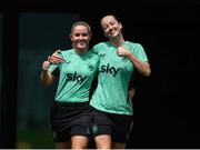 27 May 2025; Jessie Stapleton, left, and Anna Patten during a Republic of Ireland women's training session at the Ataturk Olympic Stadium in Istanbul, Türkiye. Photo by Stephen McCarthy/Sportsfile
