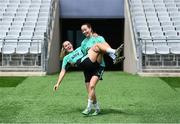 27 May 2025; Jessie Stapleton, left, and Anna Patten during a Republic of Ireland women's training session at the Ataturk Olympic Stadium in Istanbul, Türkiye. Photo by Stephen McCarthy/Sportsfile