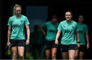 27 May 2025; Megan Connolly, left, and Tyler Toland during a Republic of Ireland women's training session at the Ataturk Olympic Stadium in Istanbul, Türkiye. Photo by Stephen McCarthy/Sportsfile