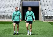 27 May 2025; Emily Murphy, left, and Aoibheann Clancy during a Republic of Ireland women's training session at the Ataturk Olympic Stadium in Istanbul, Türkiye. Photo by Stephen McCarthy/Sportsfile