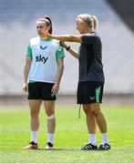 27 May 2025; Head coach Carla Ward and Lucy Quinn during a Republic of Ireland women's training session at the Ataturk Olympic Stadium in Istanbul, Türkiye. Photo by Stephen McCarthy/Sportsfile