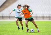 27 May 2025; Erin Healy and Marissa Sheva, left, during a Republic of Ireland women's training session at the Ataturk Olympic Stadium in Istanbul, Türkiye. Photo by Stephen McCarthy/Sportsfile