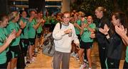 27 May 2025; Republic of Ireland and Arsenal's Katie McCabe arrives at their team hotel in Istanbul, following Arsenal's UEFA Women's Champions League Final victory, ahead of her side's UEFA Women's Nations League League B match against Türkiye on Friday. Photo by Stephen McCarthy/Sportsfile