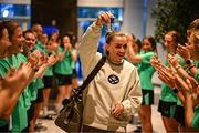 27 May 2025; Republic of Ireland and Arsenal's Katie McCabe arrives at their team hotel in Istanbul, following Arsenal's UEFA Women's Champions League Final victory, ahead of her side's UEFA Women's Nations League League B match against Türkiye on Friday. Photo by Stephen McCarthy/Sportsfile