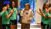 27 May 2025; Republic of Ireland and Arsenal's Katie McCabe arrives at their team hotel in Istanbul, following Arsenal's UEFA Women's Champions League Final victory, ahead of her side's UEFA Women's Nations League League B match against Türkiye on Friday. Photo by Stephen McCarthy/Sportsfile