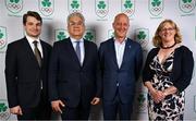 29 May 2025; Athletes and guests gather at a special team dinner hosted by the Olympic Federation of Ireland during the Winter Olympic Team Camp in Dublin. The evening was attended by, from left, The Italian Irish Chamber of Commerce General Secretary Fabio Pietrobon, Italy Ambassador to Ireland Nicola Faganello, OFI President Lochlann Walsh and Dr Una May at The Old Spot in Dublin, celebrating the journey to Milano Cortina 2026. Photo by Shauna Clinton/Sportsfile