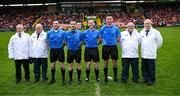 28 May 2025; Referee Noel Mooney with match officials and umpires before the Dalata Hotel Group GAA Football All-Ireland U20 Championship final match between Louth and Tyrone at BOX-IT Athletic Grounds in Armagh. Photo by Seb Daly/Sportsfile
