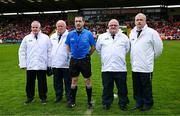 28 May 2025; Referee Noel Mooney with umpires before the Dalata Hotel Group GAA Football All-Ireland U20 Championship final match between Louth and Tyrone at BOX-IT Athletic Grounds in Armagh. Photo by Seb Daly/Sportsfile