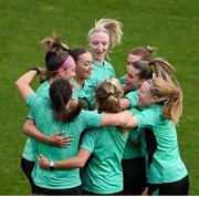 29 May 2025; Republic of Ireland players, inlcuding Caitlin Hayes, Katie McCabe, Louise Quinn, Chloe Mustaki and Amber Barrett celebrate during a Republic of Ireland women's training session at Esenler Erok Stadium in Istanbul, Türkiye. Photo by Stephen McCarthy/Sportsfile