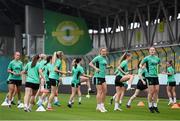 29 May 2025; Kyra Carusa and Emily Murphy, right, during a Republic of Ireland women's training session at Esenler Erok Stadium in Istanbul, Türkiye. Photo by Stephen McCarthy/Sportsfile