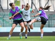 29 May 2025; Ruesha Littlejohn in action against Anna Patten, left, and Tyler Toland, right, during a Republic of Ireland women's training session at Esenler Erok Stadium in Istanbul, Türkiye. Photo by Stephen McCarthy/Sportsfile