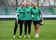 29 May 2025; Goalkeepers, from left, Grace Moloney, Courtney Brosnan and Sophie Whitehouse during a Republic of Ireland women's training session at Esenler Erok Stadium in Istanbul, Türkiye. Photo by Stephen McCarthy/Sportsfile