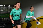 29 May 2025; Katie McCabe, left, and goalkeeper Grace Moloney during a Republic of Ireland women's training session at Esenler Erok Stadium in Istanbul, Türkiye. Photo by Stephen McCarthy/Sportsfile