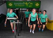 29 May 2025; Denise O’Sullivan with Megan Connolly, left, and Megan Campbell, right, during a Republic of Ireland women's training session at Esenler Erok Stadium in Istanbul, Türkiye. Photo by Stephen McCarthy/Sportsfile